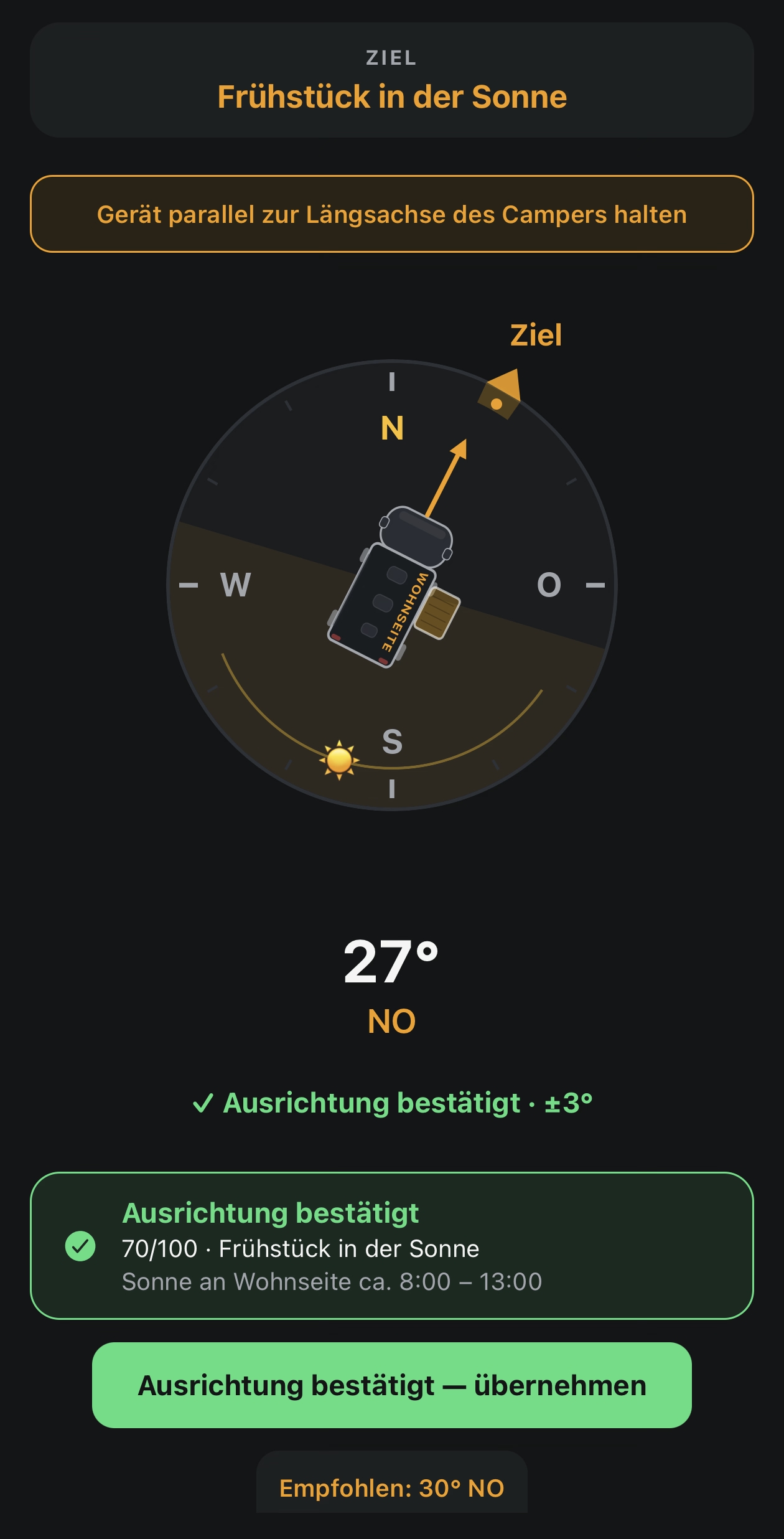 Live-Kompass Ausrichtung