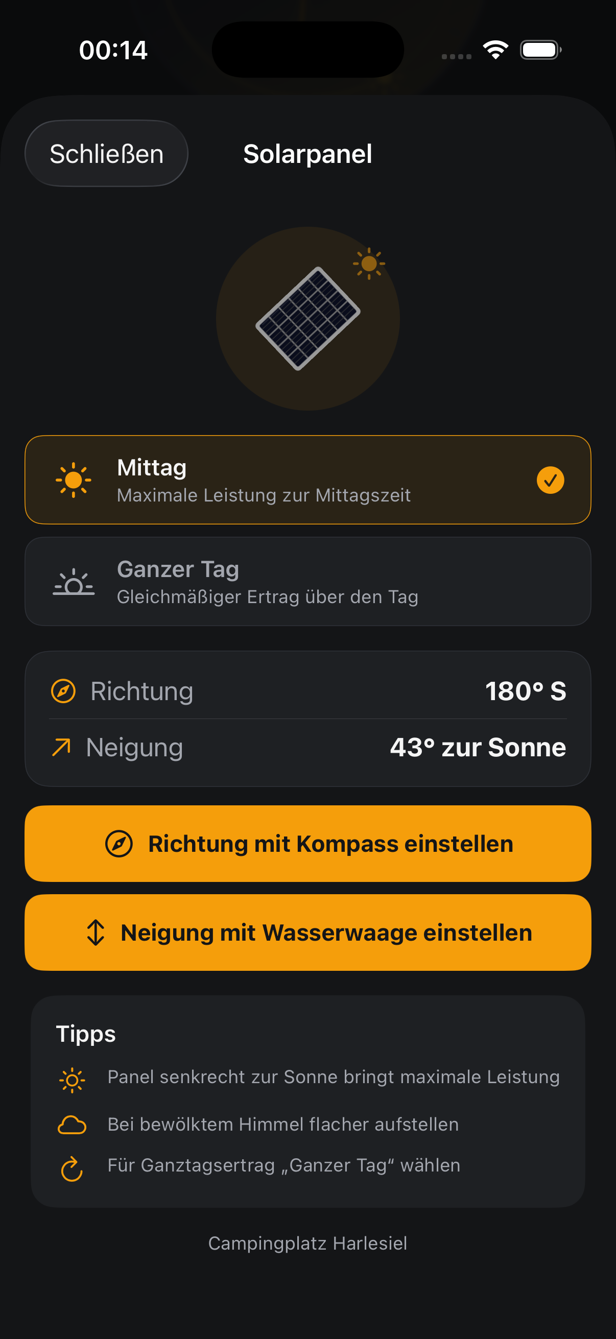 Solar ausrichten