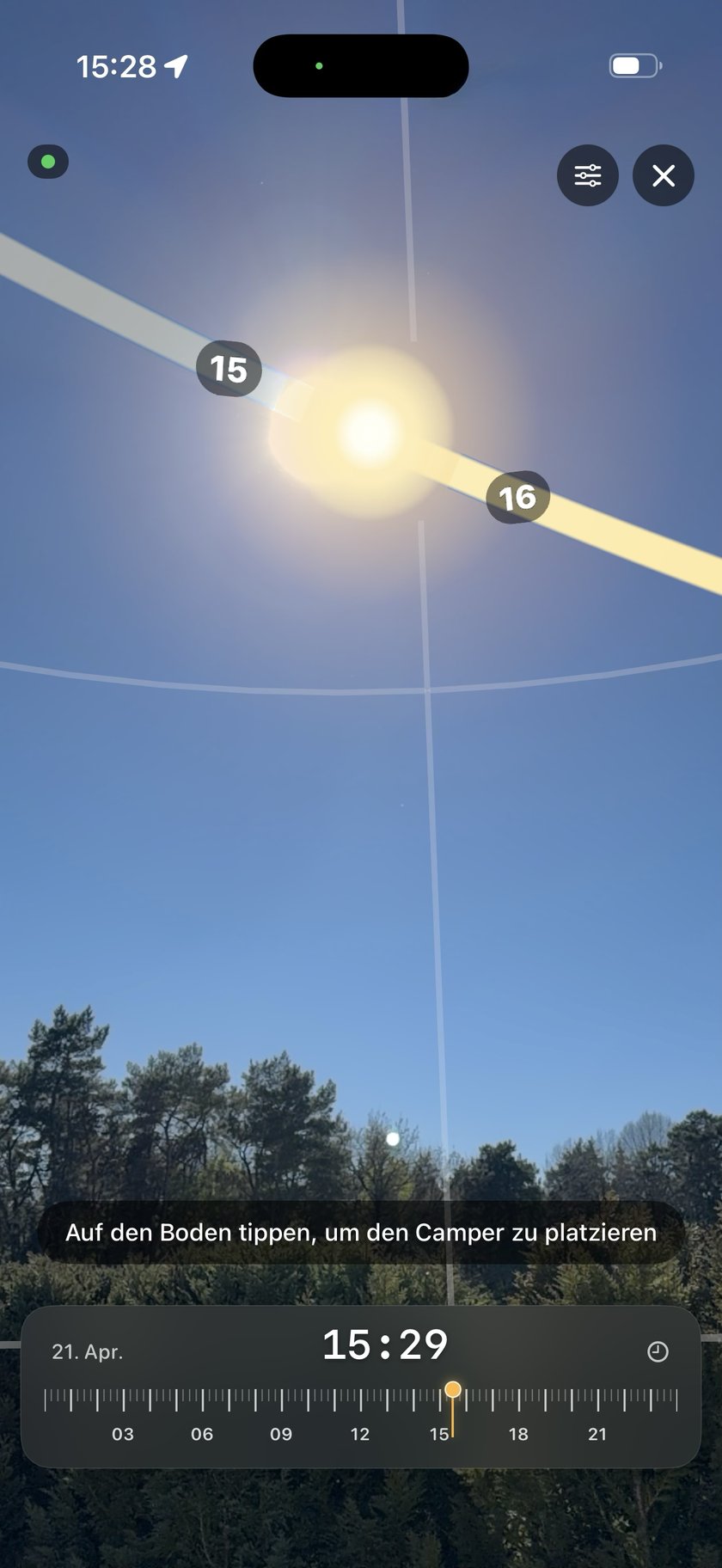 AR mode: sun path live at your spot