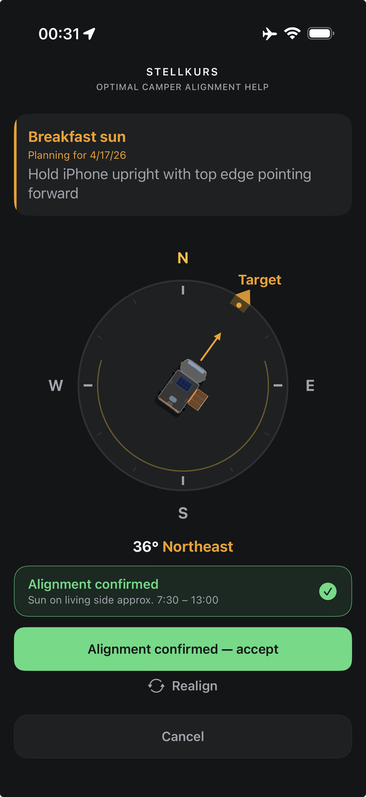 Stellkurs live compass for alignment