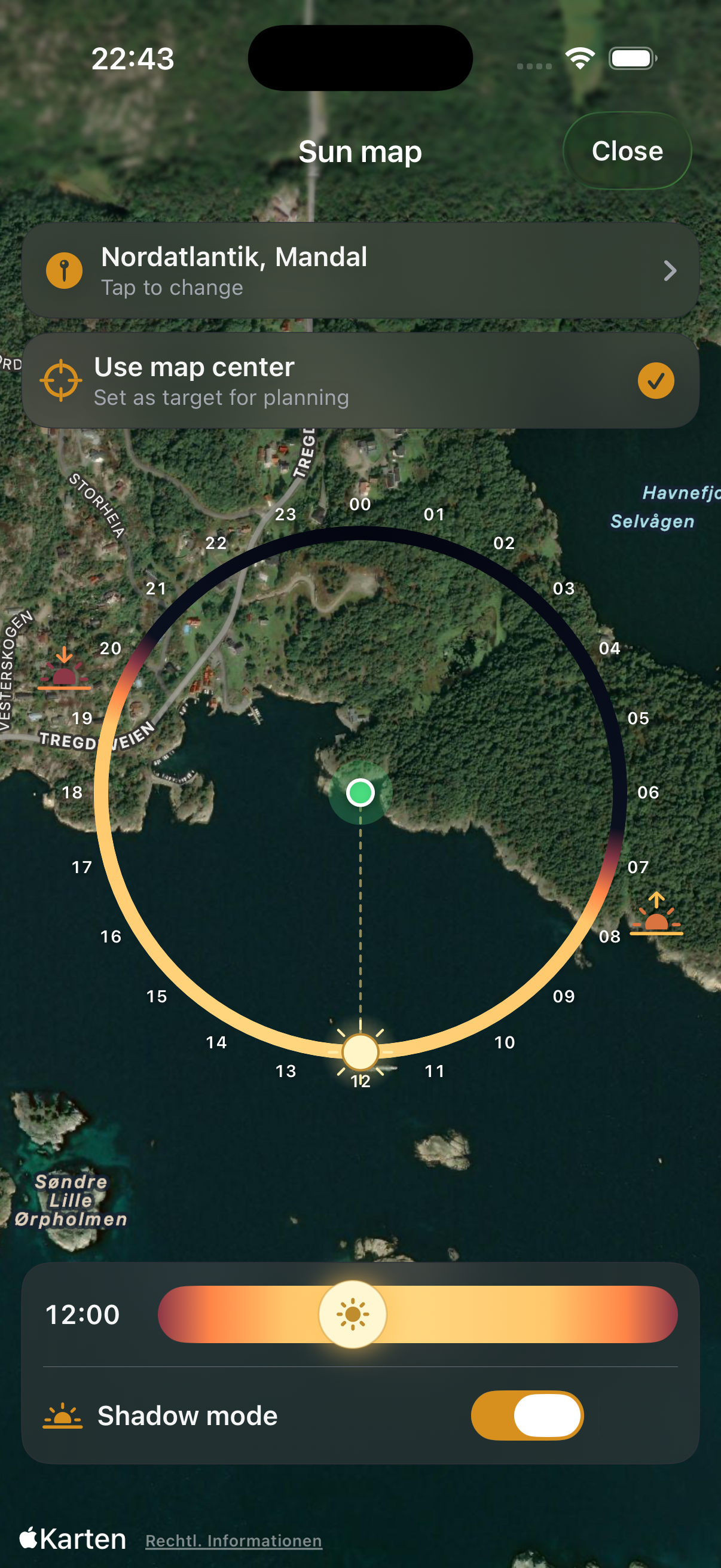 Sun map with sun path over satellite view